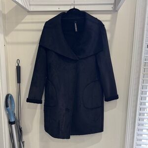 Design Lab Lord & Taylor Black Faux Shearling Open-Front Coat